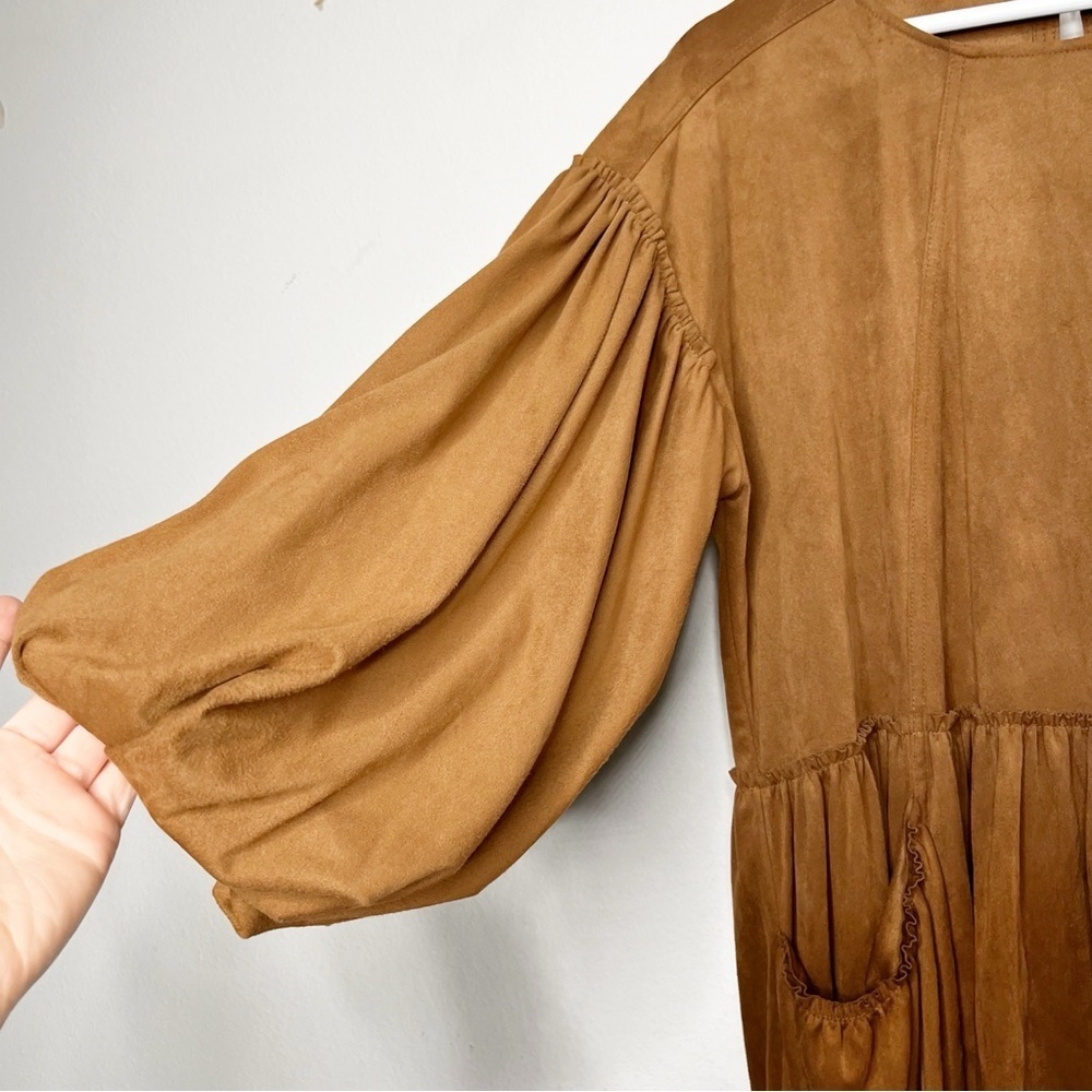 Free People Dress Summer Love Vegan Faux Suede Oversized Brown Dress Pockets XS - Picture 4 of 9